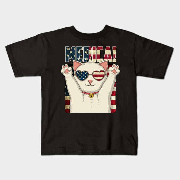 Merica Neko Kids T-Shirt by Japanese Neko